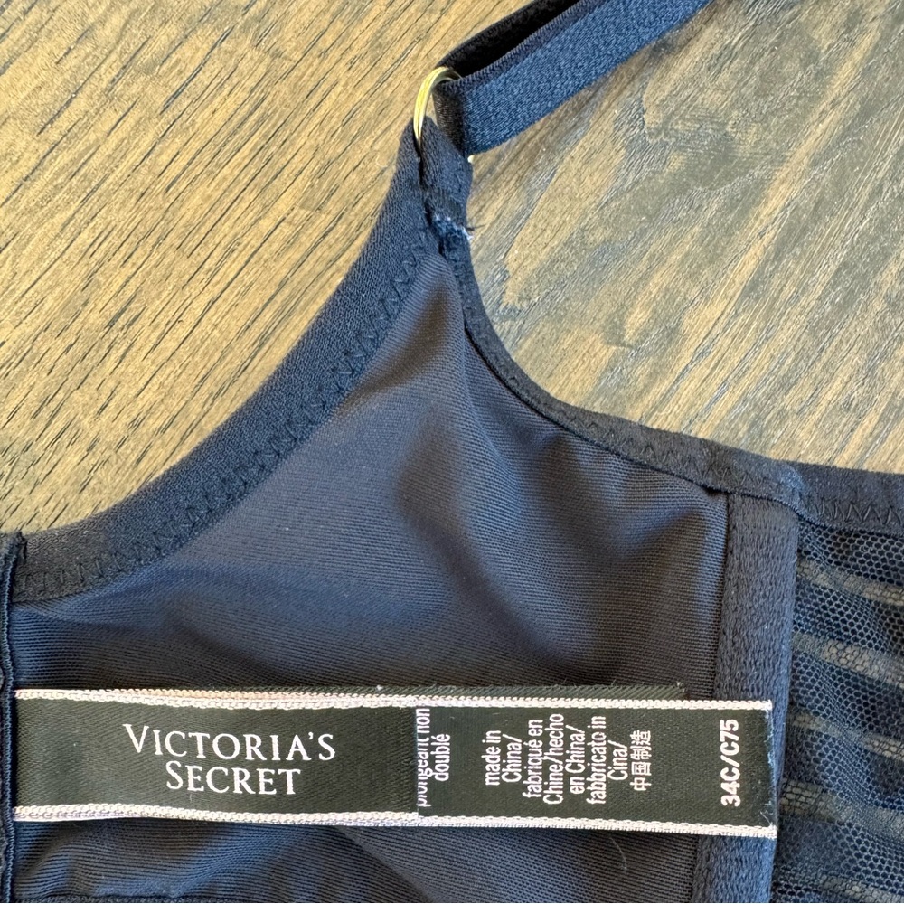 Victoria’s Secret Unlined Mesh Plunge Underwire Black Bra 34C - Picture 5 of 7